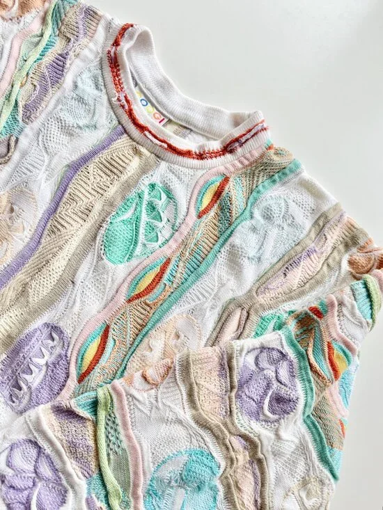 Vintage 90's COOGI White Pastel Easter Egg Cotton Knit Sweater, Size S - Picture 4 of 11